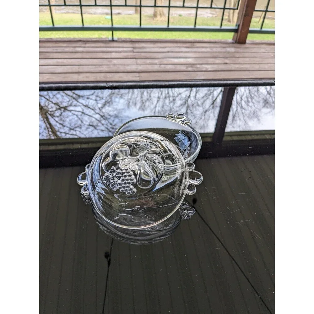 Vintage Clear Pressed Glass Berry/ Dessert Bowl Set Of Two Bottom Bubble Handles